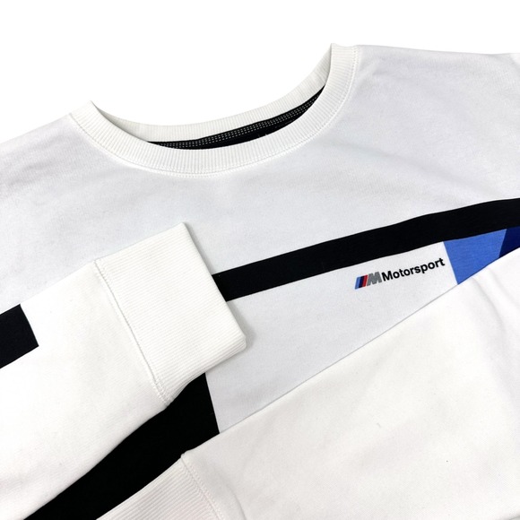 BMW Motorsport White Color Block Sweatshirt Crewneck Graphic Logo Large - Picture 2 of 8